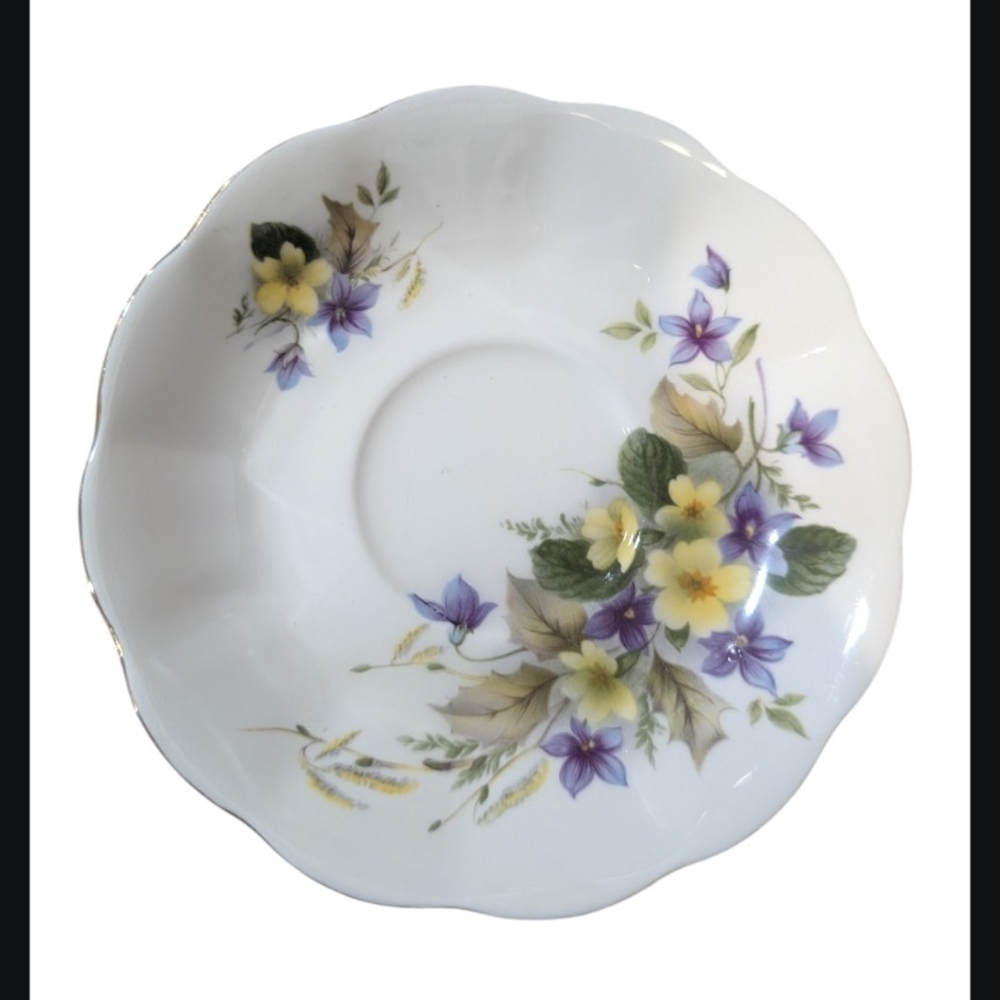 Royal Albert White Saucer with Purple and Yellow Floral Design